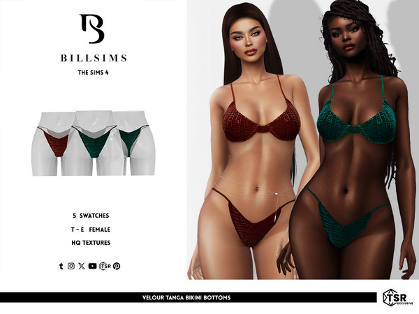 Sims 4 — Velour Tanga Bikini Bottoms by Bill_Sims — This set includes a bikini top with a V-front neckline and tie-back