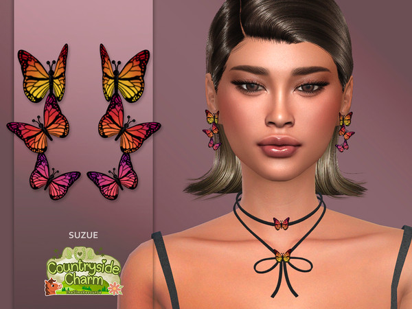 Sims 4 — Countryside Butterfly V2 Earrings by Suzue — New Mesh (Suzue)