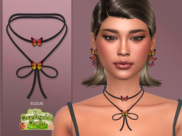 Sims 4 — Countryside Butterfly Necklace by Suzue — New Mesh (Suzue)