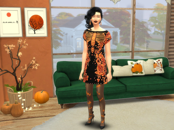 Sims 4 — No Angel Gothic Autumn Skeleton Dress by alisserpo82 — Get ready for the spooky season with this stunning gothic