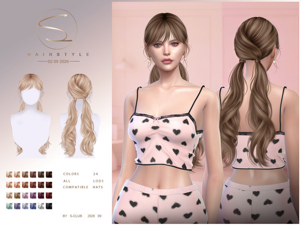 Sims 4 — S-CLUB double Ponytail hairstyle by S-Club — double Ponytail hairstyle 020926, thank you.