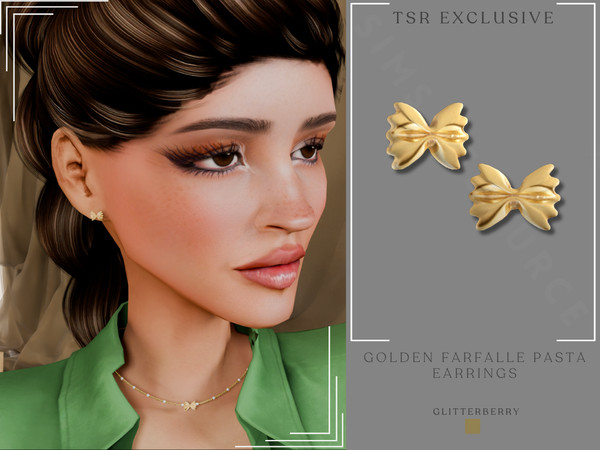 Sims 4 — Golden Farfalle Pasta Earrings by Glitterberryfly — Golden Farfalle Pasta Stud Earrings