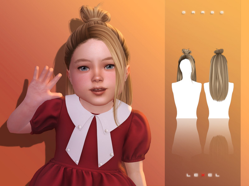 Sims 4 long flowing and layered hairstyle CC LEXEL - Drago toddler long updo with bun by LEXEL_s