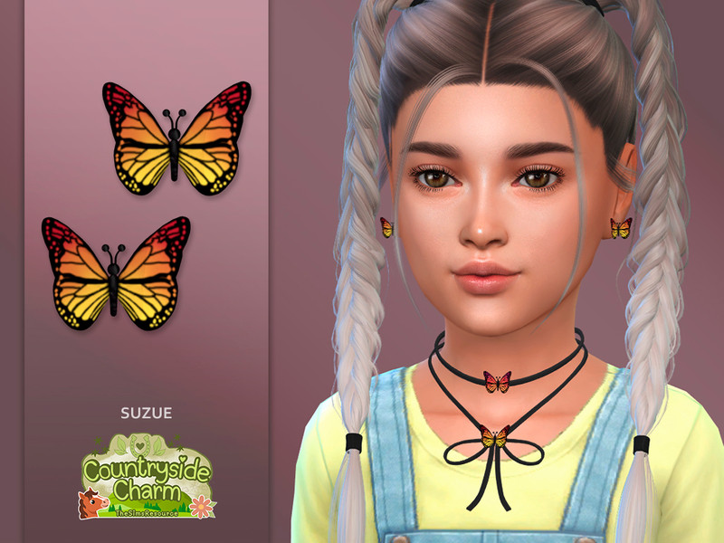 Sims 4 animal print and faux fur fashion CC Countryside Butterfly Earrings Child by Suzue