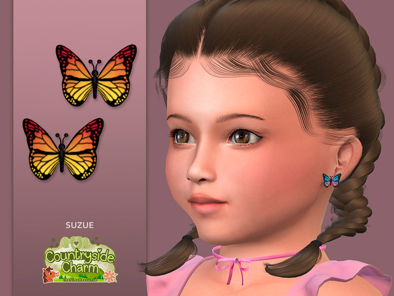 Sims 4 animal print and faux fur fashion CC Countryside Butterfly Earrings Toddler by Suzue