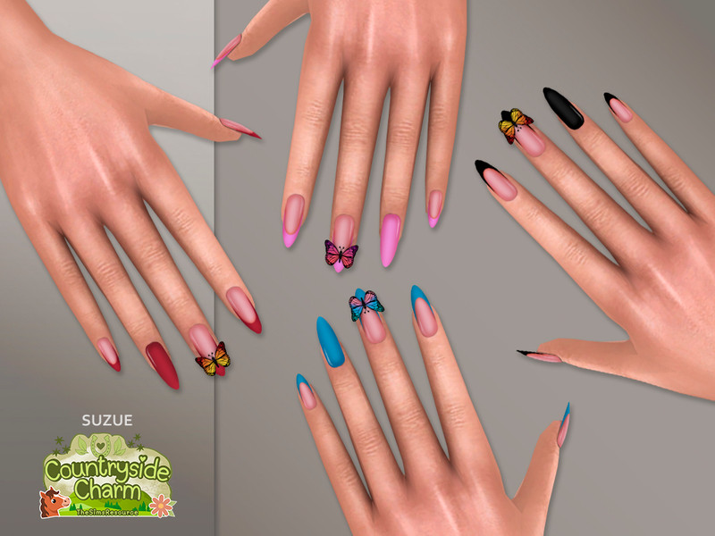 Sims 4 nail CC Countryside Butterfly Nails by Suzue