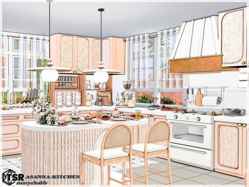 Sims 4 kitchen and dining CC CC Asanna - Kitchen by marychabb