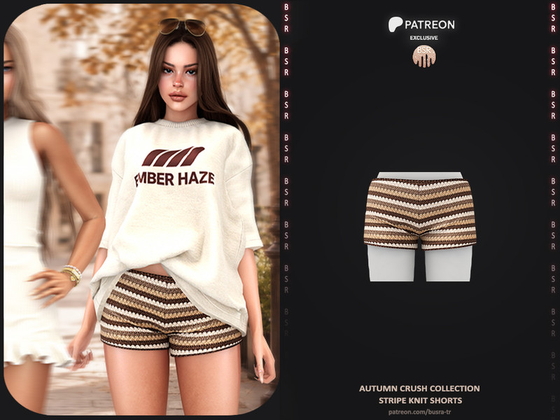 Sims 4 classic tailoring and knitwear custom content CC Autumn Crush Collection - 1 Stripe Knit Shorts by busra-tr