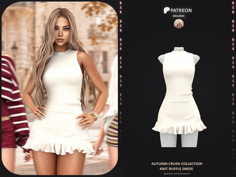 Sims 4 dress CC Autumn Crush Collection - 2 Knit Ruffle Dress by busra-tr