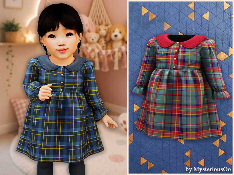 Sims 4 special occasion fashion CC Infant - Warm plaid ruffle dress by MysteriousOo
