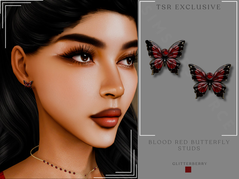 Sims 4 animal print and faux fur fashion CC Blood Red Butterfly Statement Studs by Glitterberryfly