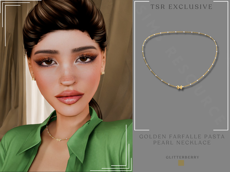 Sims 4 necklace CC Golden Farfalle Pasta Pearl Necklace by Glitterberryfly