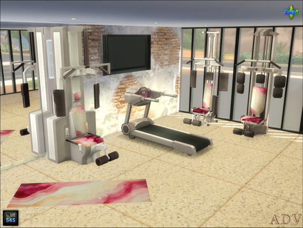 Sims 4 — ADV_Mabra_s4GymSet03_instructoryogamat by MABRA2 — a set with various pieces of gym equipment