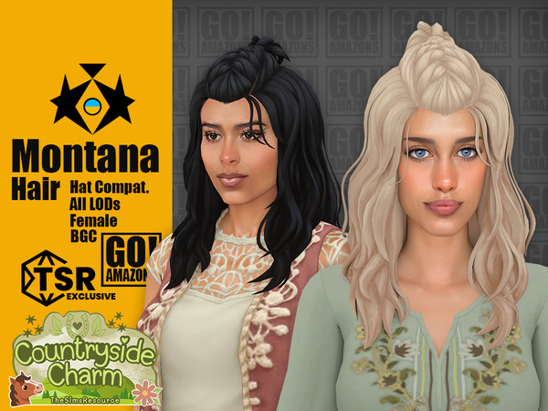 Sims 4 — Montana Hair by GoAmazons — Wavy half updo hairstyle with braid and ponytail in maxis style.