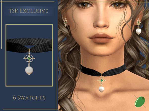 Sims 4 — Edwarda Choker by Pitted0live — Medieval style cross shape pendant on a material choker with a large pearl