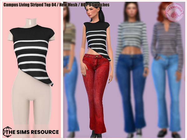 Sims 4 — Campus Living Striped Asymmetric Top by Harmonia — Campus Living Jeans - 14 Swatches