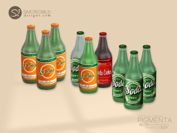 Sims 4 — Pigmenta Soda Bottles by SIMcredible! — Back to the groovy's time, the second part of our Pigmenta kitchen is
