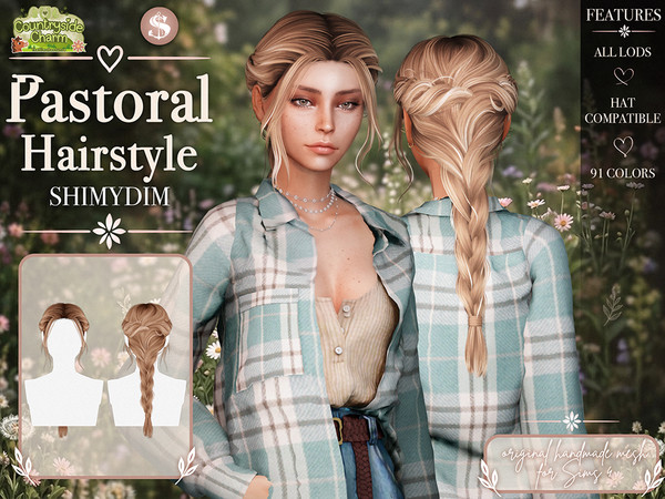 Sims 4 — Pastoral Hairstyle by Shimydimsims — Hi ! I hope you will like this hairstyle, it's a long messy braid pushed