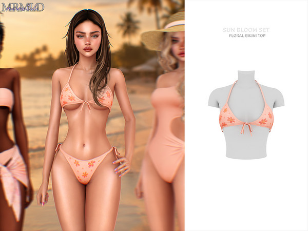 Sims 4 — Floral Bikini Top by Mermalade — Blossom Ring Bikini Top