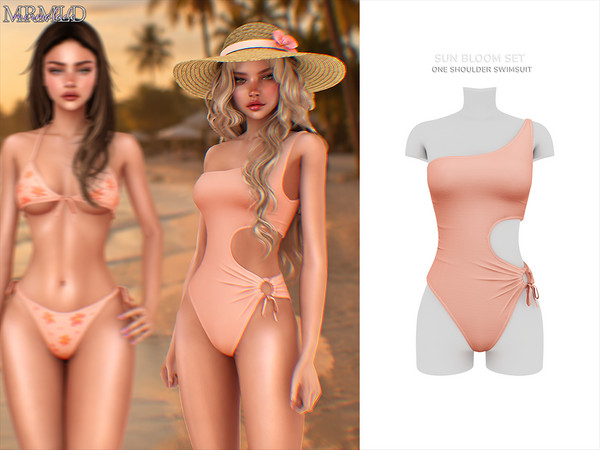 Sims 4 — One Shoulder Swimsuit by Mermalade — Blossom Ring Bikini Top
