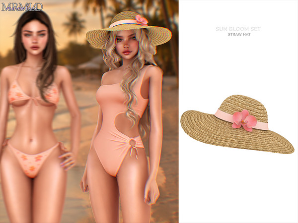 Sims 4 — Straw Hat by Mermalade — Blossom Ring Bikini Top