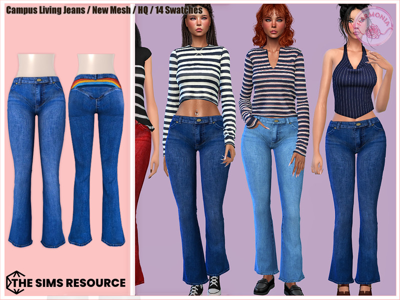 Sims 4 denim jeans romper and overall clothing CC Campus Living Jeans by Harmonia