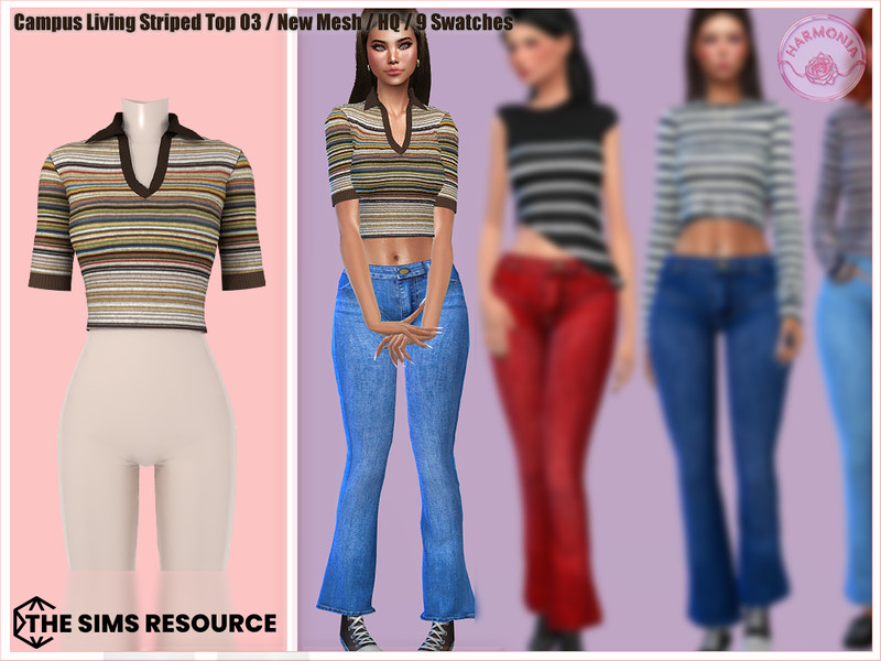 Sims 4 preppy plaid and campus fashion CC Campus Living Striped Rugby Top by Harmonia