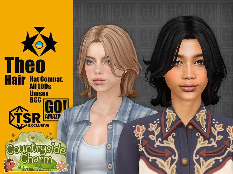 Sims 4 wavy hair CC Theo Hair by GoAmazons