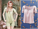 Sims 4 — Gingham ruffle pajama top by MysteriousOo — A soft gingham pajama top featuring a square neckline, short puff