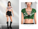 Sims 4 — V-NECK SHORT-SLEEVED SHIRT by ZNsims — V-neck, short sleeves, letter print, straps, exposed midriff