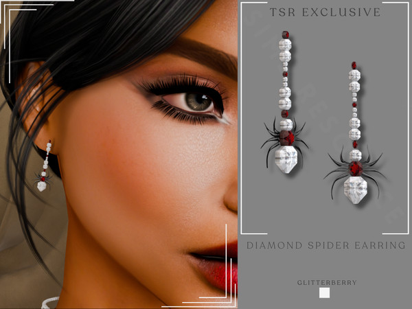 Sims 4 — Spider Diamond Earrings by Glitterberryfly — A halloween spider dangle earring with diamonds and rubies