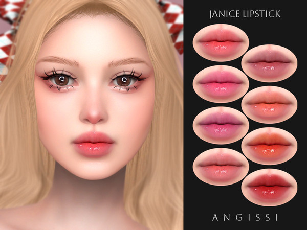 Sims 4 — Janice Lipstick by ANGISSI — PREVIEWS MADE USING HQ MOD 8 colors