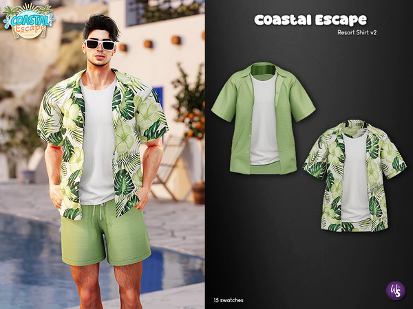 Sims 4 — Coastal Escape Resort Shirt 2 by WisteriaSims — for men 15 swatches