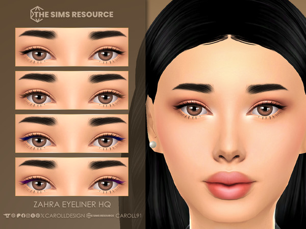 Sims 4 — Zahra Eyeliner HQ by Caroll912 — A 4-swatch Maxis Mix soft winged eyeliner in different shades of black, brown,