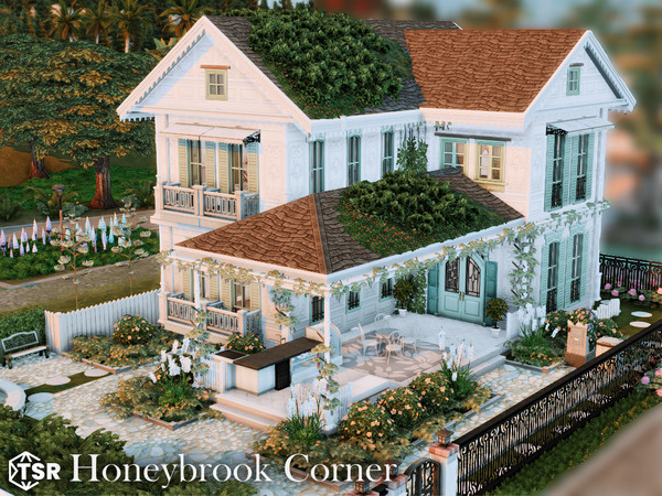Sims 4 — Honeybrook Corner l noCC by simZmora — A cozy two-bedroom family build with a warm parents bedroom, a childs