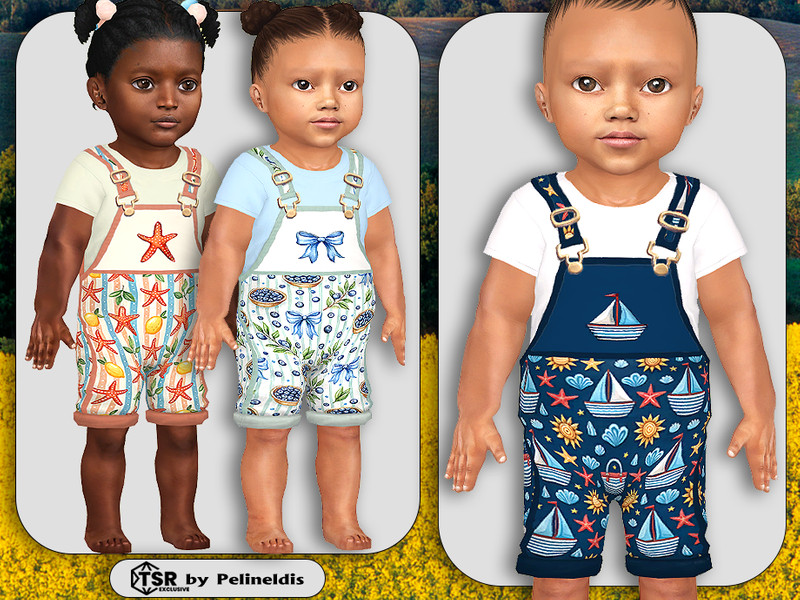 Sims 4 mens and boys beach swim and resort clothing CC Infant Summer Day Short Overalls by Pelineldis