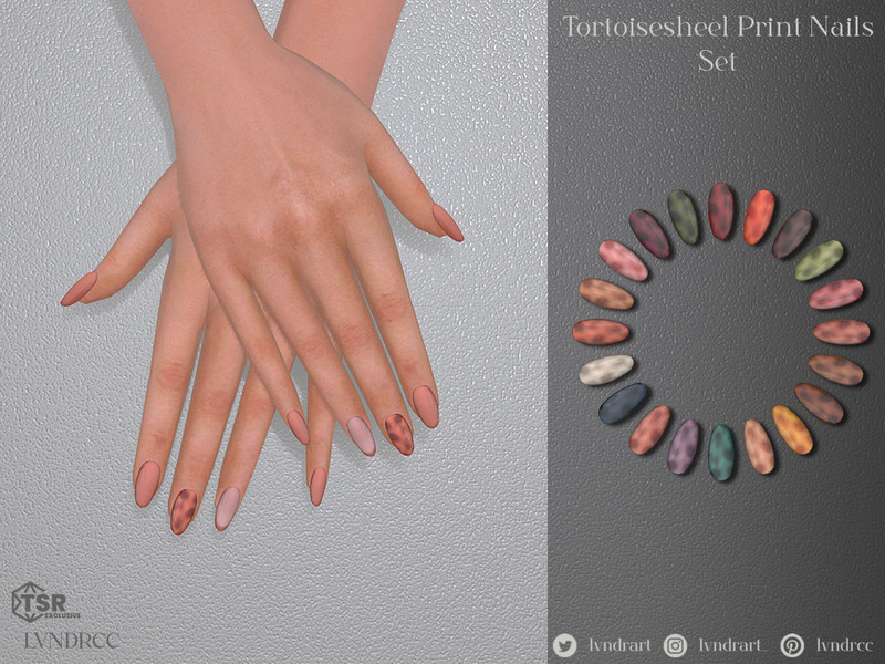Sims 4 nail CC Short Round Tortoisesheel Print Nails by LVNDRCC