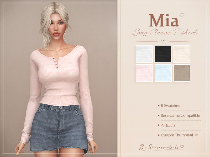 Sims 4 modest and traditional clothing CC Mia Long Sleeve T-shirt by Simsessentials