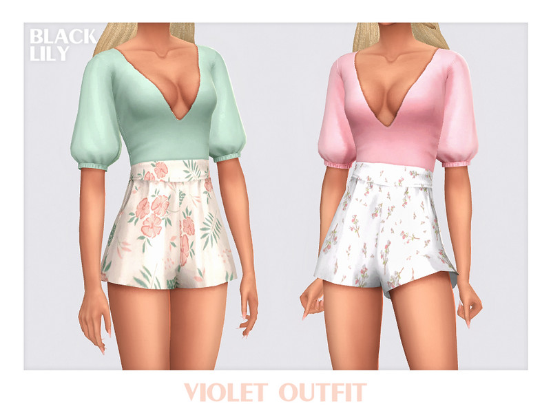 Sims 4 contemporary women’s clothing custom content CC Violet Outfit by Black_Lily
