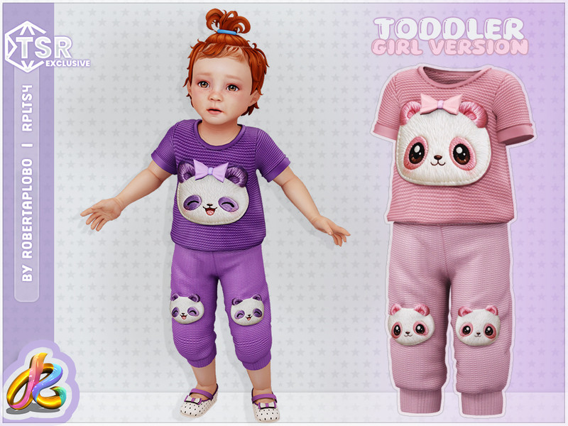 Sims 4 toddler girl clothing CC Girl TOP - Cute Panda Face - Toddler by RobertaPLobo