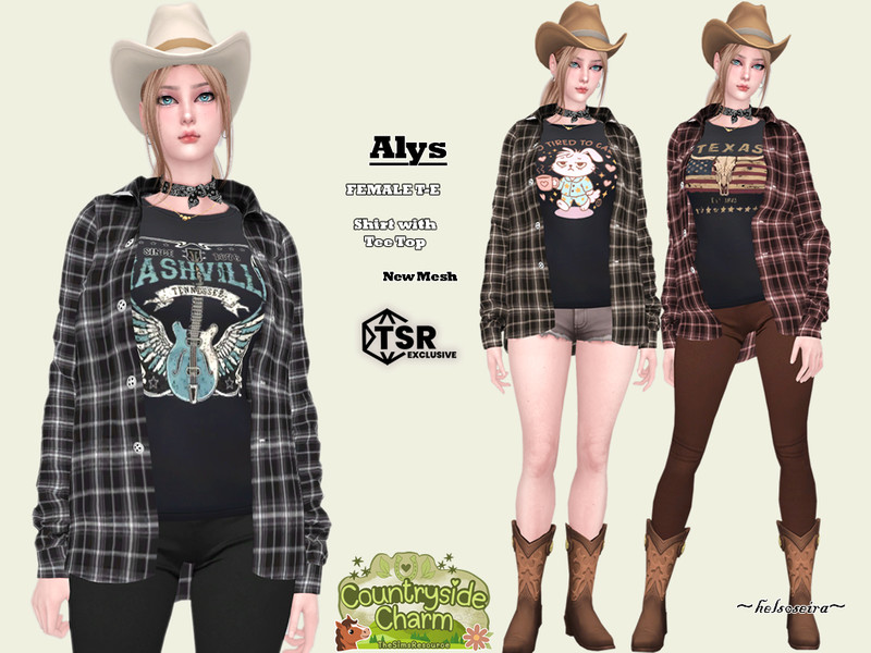 Sims 4 farm and ranch clothing CC COUNTRYSIDE CHARM - ALYS - Shirt by Helsoseira