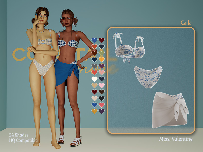 Sims 4 complete clothing set CC Carla three pieces swimwear by MissValentine142