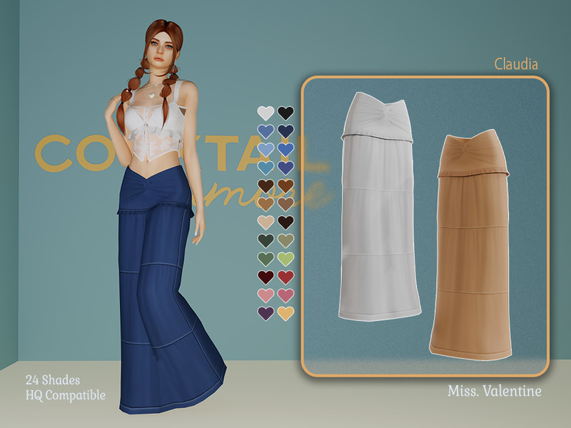 Sims 4 contemporary women’s clothing custom content CC Claudia long layered skirt by MissValentine142