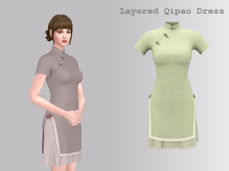 Sims 4 modest and traditional clothing CC Layered Qipao Dress by Yinyn