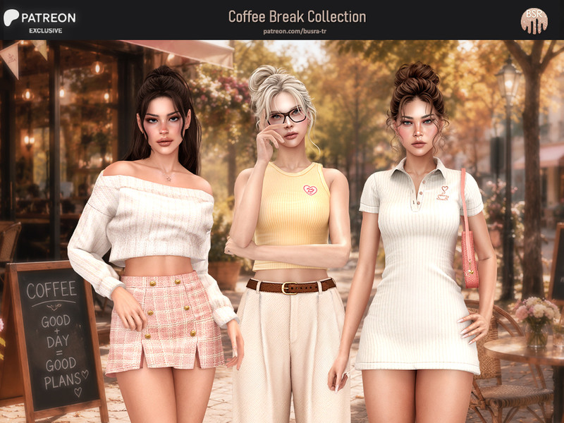 Sims 4 complete clothing set CC SET-Coffee Break Collection - Patreon by busra-tr