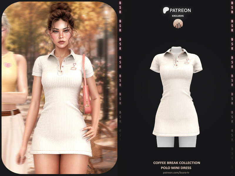 Sims 4 dress CC Coffee Break Collection - 2 Polo Mini Dress by busra-tr