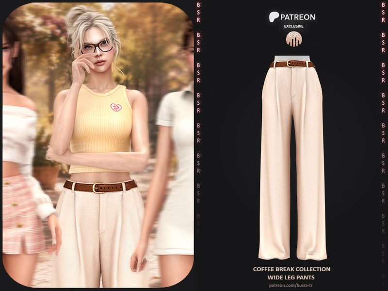 Sims 4 contemporary women’s clothing custom content CC Coffee Break Collection - 3 Wide Leg Pants by busra-tr