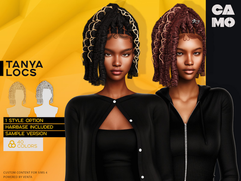 Sims 4 Black hairstyle CC CAMO - Tanya Locs by VentaStudio