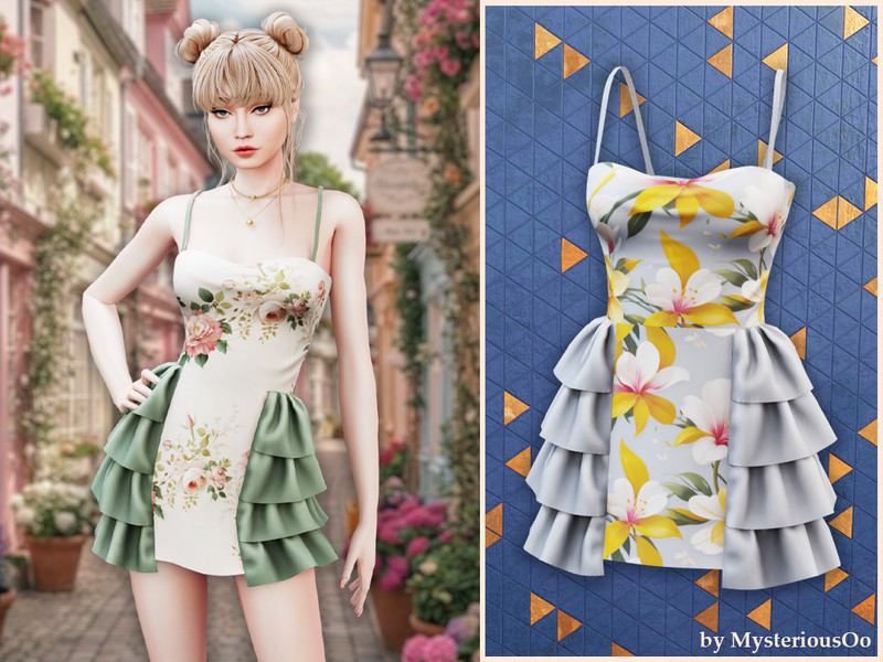 Sims 4 dress CC Floral ruffle mini dress by MysteriousOo