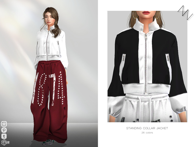 Sims 4 fall clothing CC STANDING COLLAR JACKET by ZNsims
